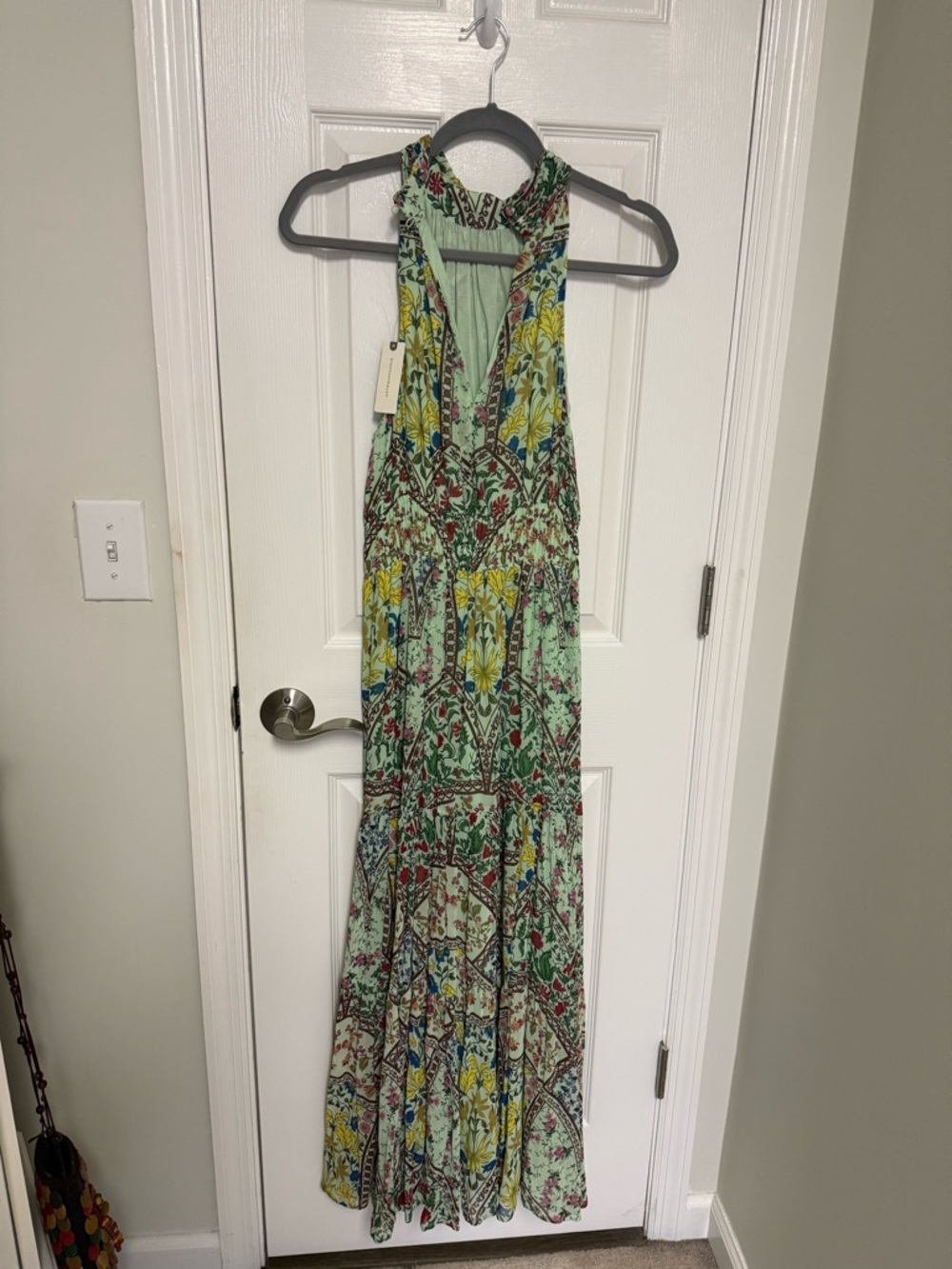 Anthropologie Halter Maxi Dress in Sage Green with Yellow & Blue Floral - Picture 2 of 4